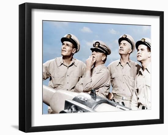 MISTER ROBERTS, from left: Henry Fonda, James Cagney, William Powell, Jack Lemmon, 1955-null-Framed Photo