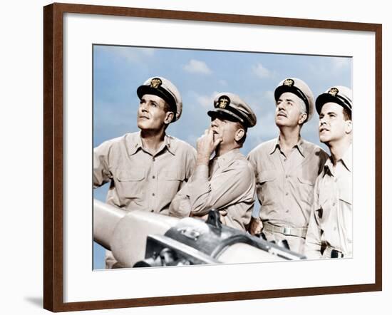 MISTER ROBERTS, from left: Henry Fonda, James Cagney, William Powell, Jack Lemmon, 1955-null-Framed Photo