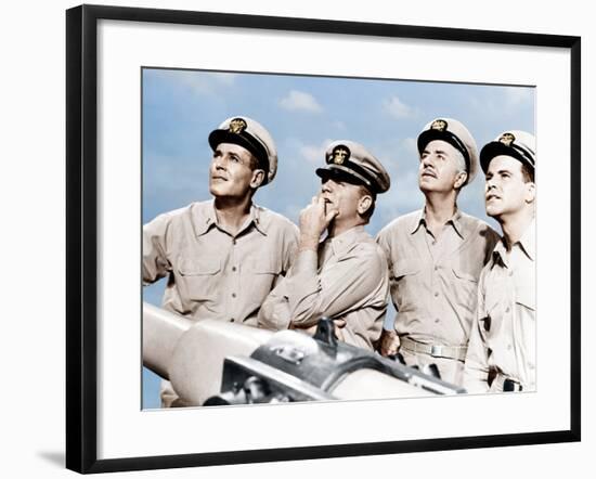 MISTER ROBERTS, from left: Henry Fonda, James Cagney, William Powell, Jack Lemmon, 1955-null-Framed Photo