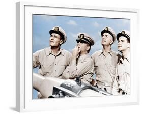 MISTER ROBERTS, from left: Henry Fonda, James Cagney, William Powell, Jack Lemmon, 1955-null-Framed Photo