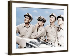 MISTER ROBERTS, from left: Henry Fonda, James Cagney, William Powell, Jack Lemmon, 1955-null-Framed Photo