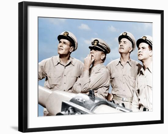 MISTER ROBERTS, from left: Henry Fonda, James Cagney, William Powell, Jack Lemmon, 1955-null-Framed Photo