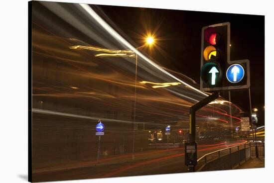 Mistle Thrush (Turdus Viscivorus) Nesting on Amber Traffic Light in City Centre, Yorkshire-Paul Hobson-Stretched Canvas