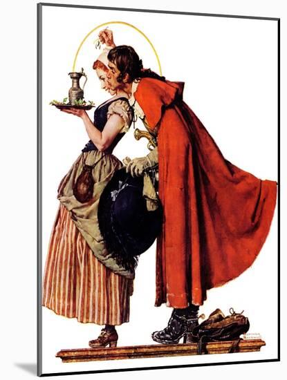 "Mistletoe Kiss" or "Feast for a Traveler", December 19,1936-Norman Rockwell-Mounted Giclee Print