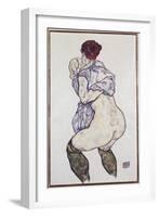 Mistress Halbakt with Green Stockings, 1917-Egon Schiele-Framed Giclee Print