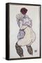 Mistress Halbakt with Green Stockings, 1917-Egon Schiele-Framed Stretched Canvas