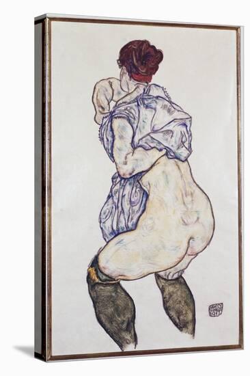 Mistress Halbakt with Green Stockings, 1917-Egon Schiele-Stretched Canvas