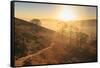 Misty and frosty sunrise over skeletal trees above the Hope Valley in winter, Castleton, Peak Distr-Eleanor Scriven-Framed Stretched Canvas