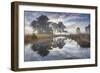 Misty cool Autumn daybreak at Strensall Common Nature Reserve near York, North Yorkshire-John Potter-Framed Photographic Print