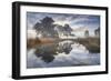 Misty cool Autumn daybreak at Strensall Common Nature Reserve near York, North Yorkshire-John Potter-Framed Photographic Print