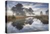 Misty cool Autumn daybreak at Strensall Common Nature Reserve near York, North Yorkshire-John Potter-Stretched Canvas