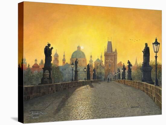 Misty Dawn Charles Bridge Prague-Richard Harpum-Stretched Canvas