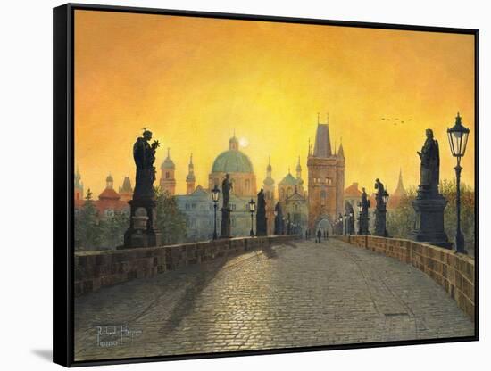 Misty Dawn Charles Bridge Prague-Richard Harpum-Framed Stretched Canvas