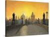 Misty Dawn Charles Bridge Prague-Richard Harpum-Stretched Canvas