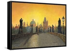 Misty Dawn Charles Bridge Prague-Richard Harpum-Framed Stretched Canvas