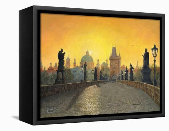 Misty Dawn Charles Bridge Prague-Richard Harpum-Framed Stretched Canvas