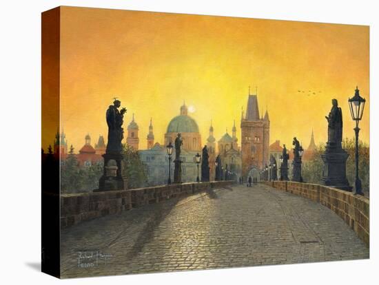 Misty Dawn Charles Bridge Prague-Richard Harpum-Stretched Canvas