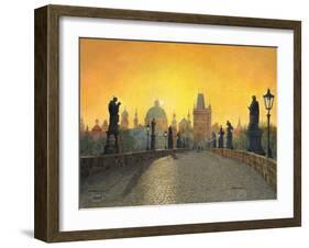 Misty Dawn Charles Bridge Prague-Richard Harpum-Framed Art Print