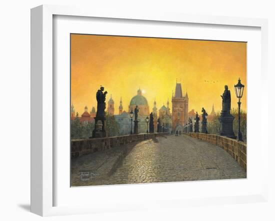 Misty Dawn Charles Bridge Prague-Richard Harpum-Framed Art Print