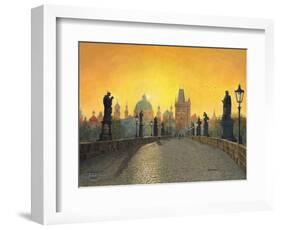 Misty Dawn Charles Bridge Prague-Richard Harpum-Framed Art Print