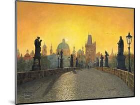 Misty Dawn Charles Bridge Prague-Richard Harpum-Mounted Art Print