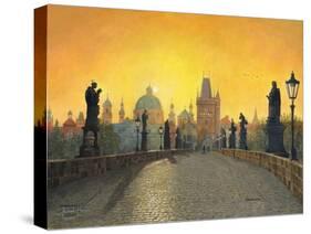 Misty Dawn Charles Bridge Prague-Richard Harpum-Stretched Canvas