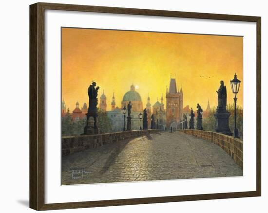 Misty Dawn Charles Bridge Prague-Richard Harpum-Framed Art Print