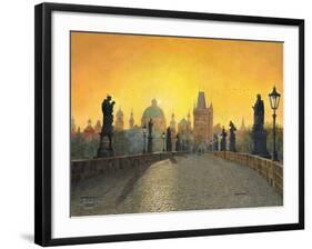 Misty Dawn Charles Bridge Prague-Richard Harpum-Framed Art Print
