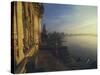 Misty Dawn on Narmada River, Bathing Ghats at Mandla, Madhya Pradesh State, India-David Beatty-Stretched Canvas