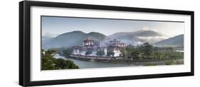 Misty Dawn View of the Punakha Dzong at the Junction of the Mo Chhu (Mother River) and Pho Chhu (Fa-Lee Frost-Framed Photographic Print