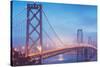 Misty Evening Lights on the Bay Bridge, San Francisco, California-Vincent James-Stretched Canvas
