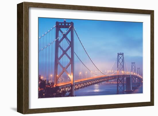 Misty Evening Lights on the Bay Bridge, San Francisco, California-Vincent James-Framed Premium Photographic Print