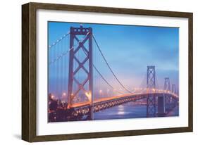 Misty Evening Lights on the Bay Bridge, San Francisco, California-Vincent James-Framed Premium Photographic Print