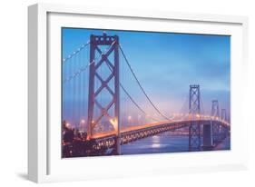 Misty Evening Lights on the Bay Bridge, San Francisco, California-Vincent James-Framed Premium Photographic Print