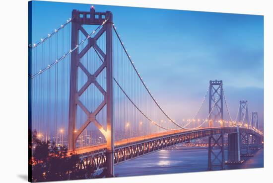 Misty Evening Lights on the Bay Bridge, San Francisco, California-Vincent James-Stretched Canvas