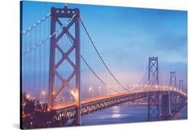 Misty Evening Lights on the Bay Bridge, San Francisco, California-Vincent James-Stretched Canvas