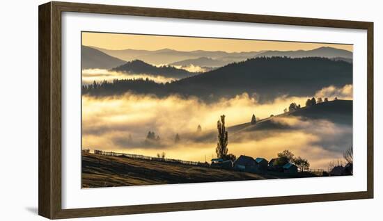 Misty farmland and mountains, Romania-Art Wolfe Wolfe-Framed Photographic Print