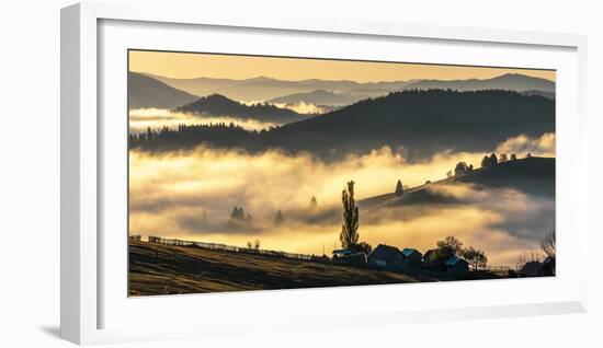 Misty farmland and mountains, Romania-Art Wolfe Wolfe-Framed Photographic Print