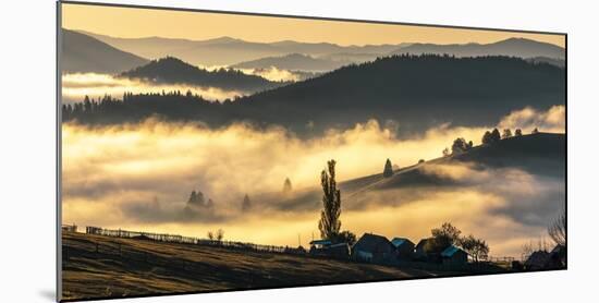 Misty farmland and mountains, Romania-Art Wolfe Wolfe-Mounted Photographic Print