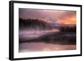 Misty Fiery Sunrise, Yellowstone River-Vincent James-Framed Photographic Print