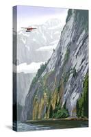 Misty Fjords and Float Plane-Lantern Press-Stretched Canvas