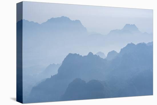 Misty Limestone Karst Mountain Landscape at Sunrise, Seen from Mount Zwegabin, Hpa An-Matthew Williams-Ellis-Stretched Canvas