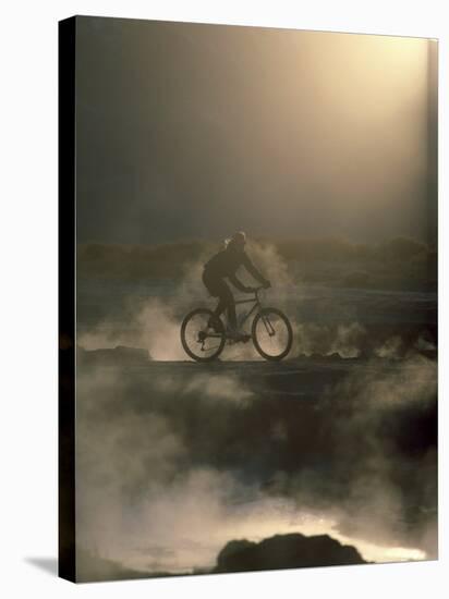 Misty Morning Bicycle Ride-null-Stretched Canvas