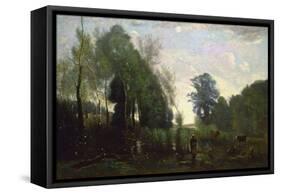 Misty Morning, C.1865-Jean-Baptiste-Camille Corot-Framed Stretched Canvas