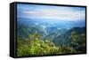 Misty Mountain Chains and Valley with Village as Seen from Tian Mu Shan Peak, Zhejiang, China-Andreas Brandl-Framed Stretched Canvas