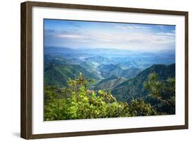 Misty Mountain Chains and Valley with Village as Seen from Tian Mu Shan Peak, Zhejiang, China-Andreas Brandl-Framed Photographic Print