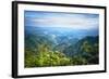 Misty Mountain Chains and Valley with Village as Seen from Tian Mu Shan Peak, Zhejiang, China-Andreas Brandl-Framed Photographic Print
