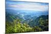 Misty Mountain Chains and Valley with Village as Seen from Tian Mu Shan Peak, Zhejiang, China-Andreas Brandl-Mounted Photographic Print