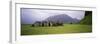 Misty Mountain Landscape with Stone Huts, Iceland-null-Framed Photographic Print