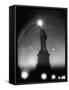 Misty Night Surrounding the Statue of Liberty with Fuzzy Balls of Light from Torch and Lampposts-Andreas Feininger-Framed Stretched Canvas